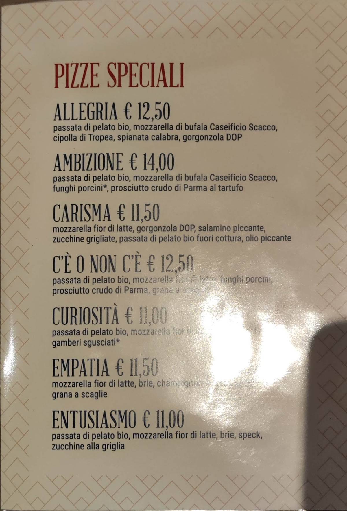 Menu di Pizzeria C'è o non C'è 