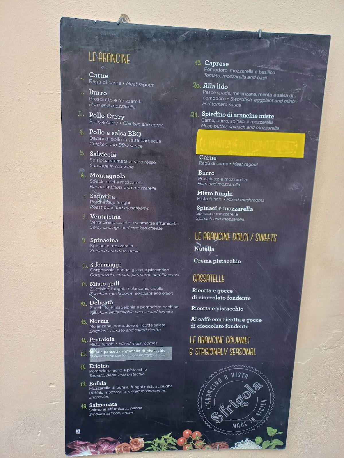 Menu di Sfrigola Cefalù 