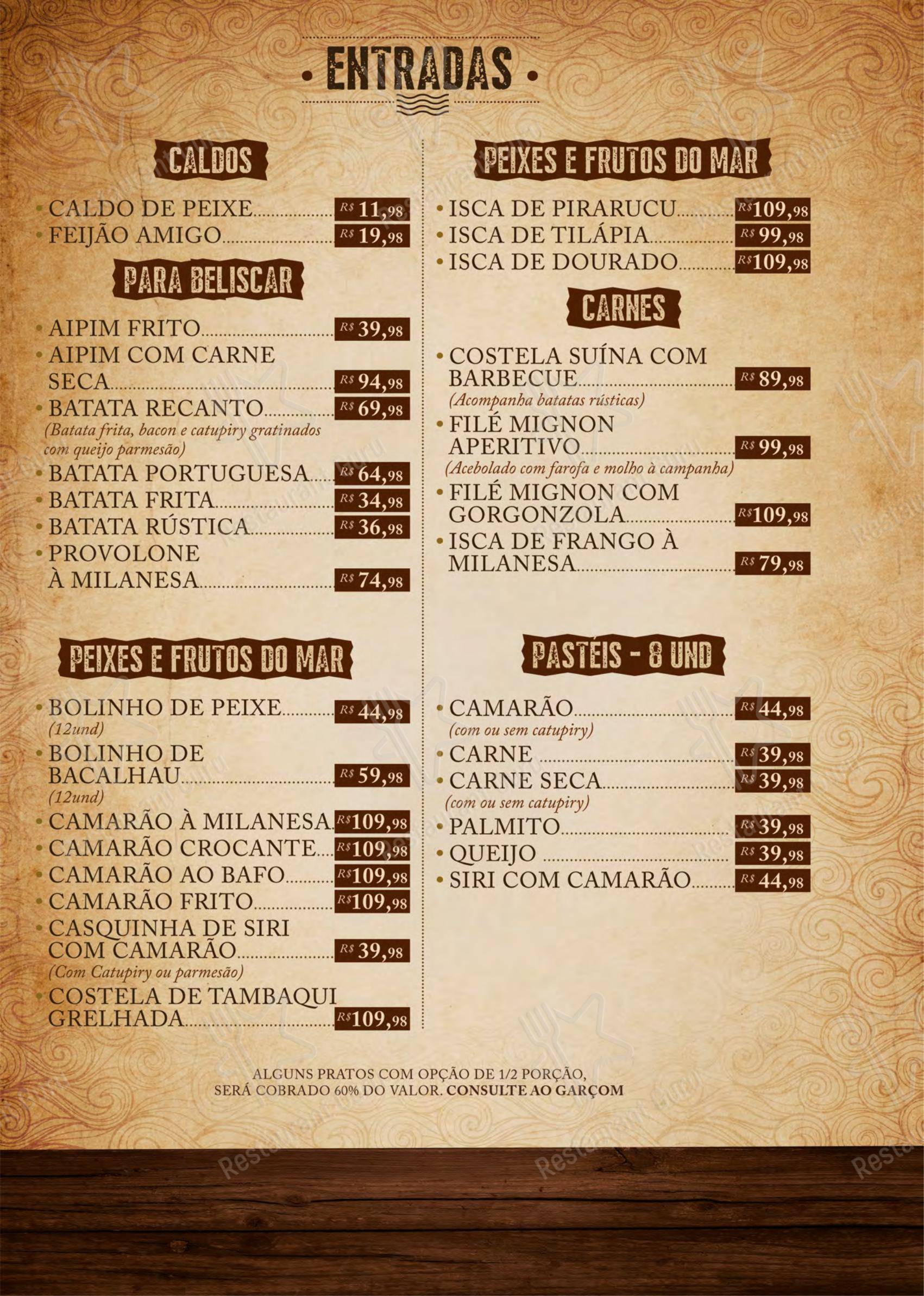 Menu para Centro Gastronômico Recanto restaurante