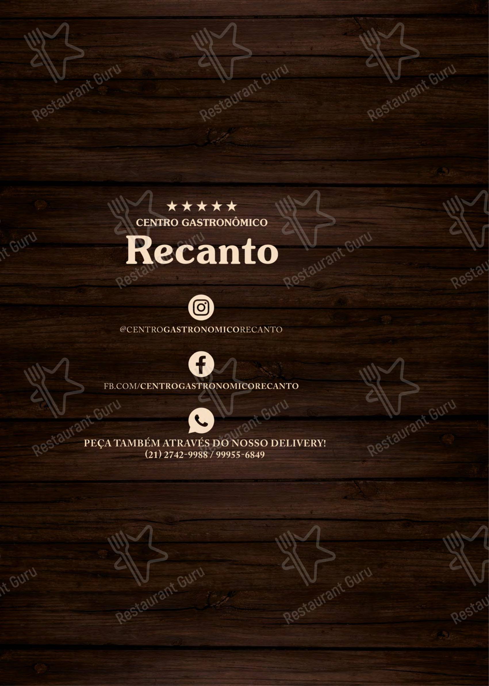 Centro Gastronômico Recanto em Teresópolis - Menu