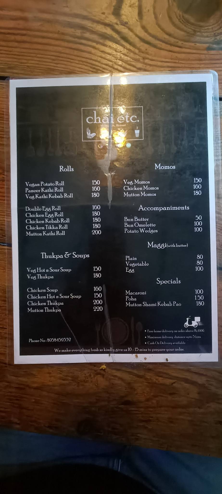 Chai Etc. menu