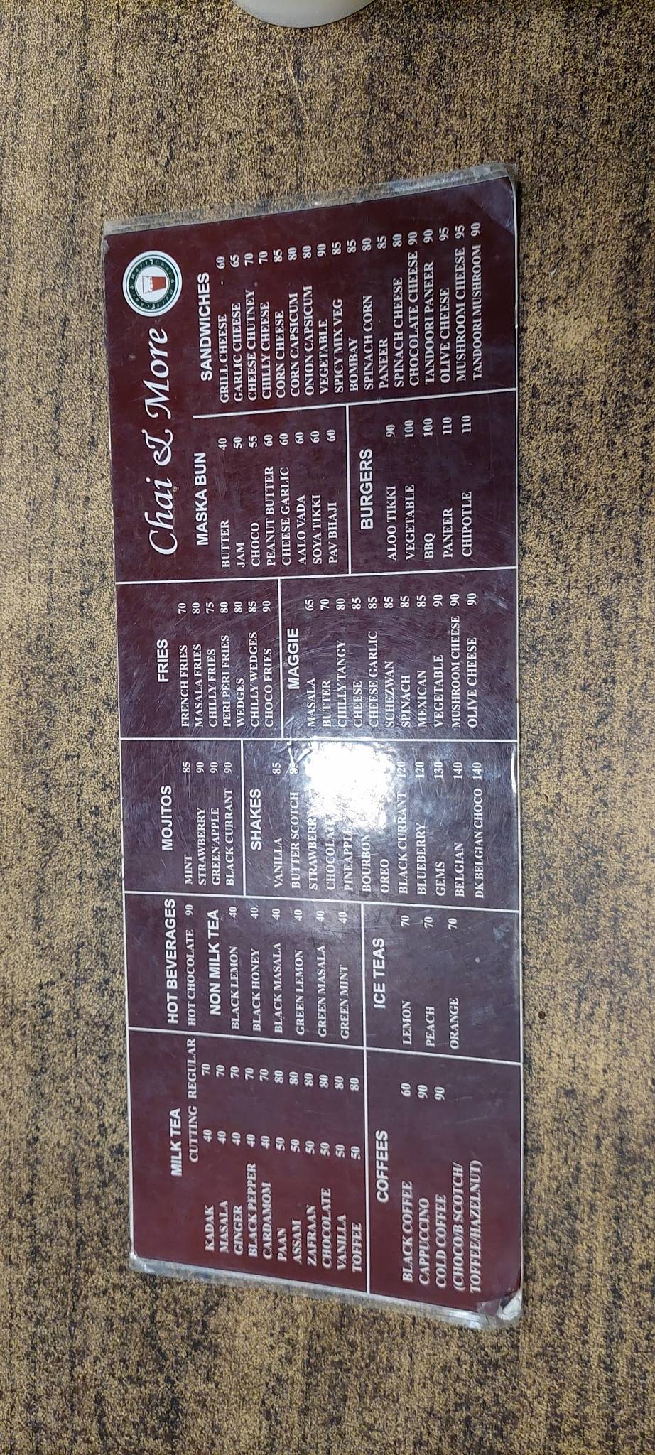 Chai & More menu