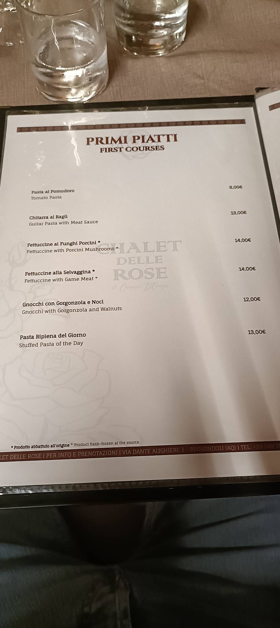 Menu di Chalet delle Rose 