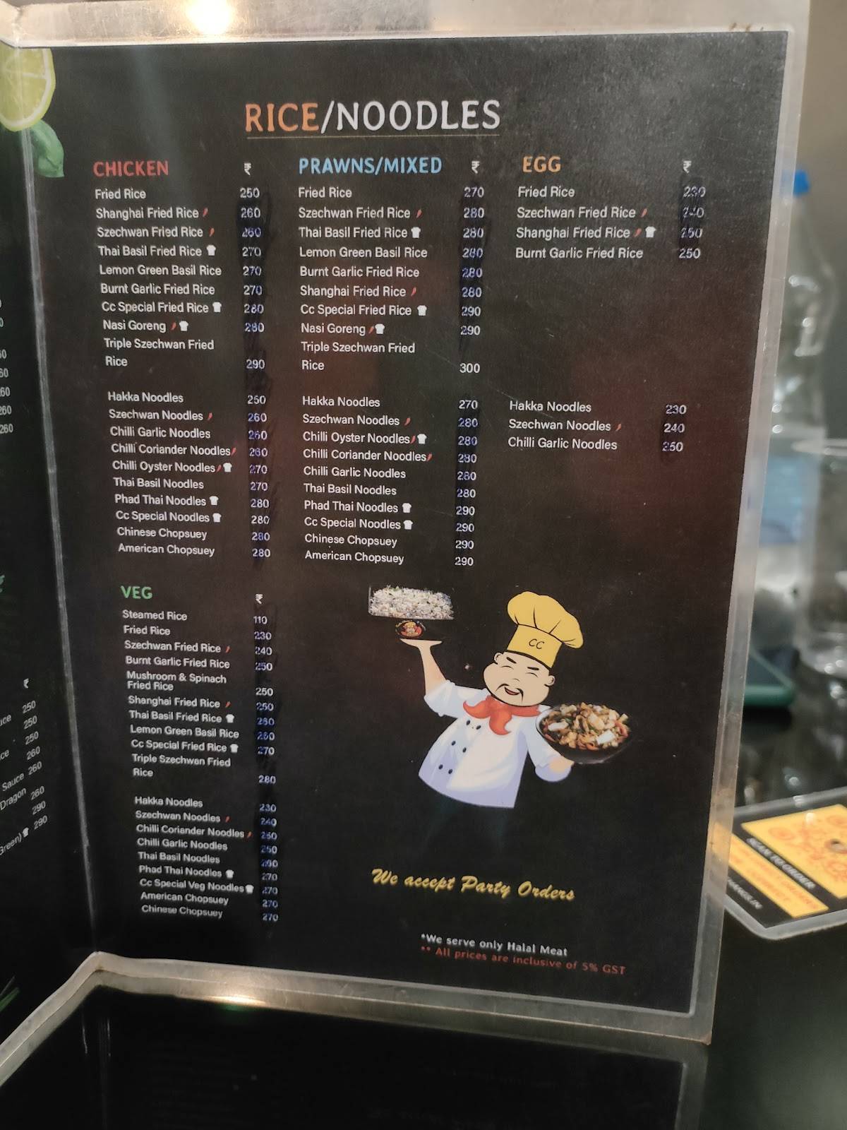 Charlie Chang’s Caranzalem menu