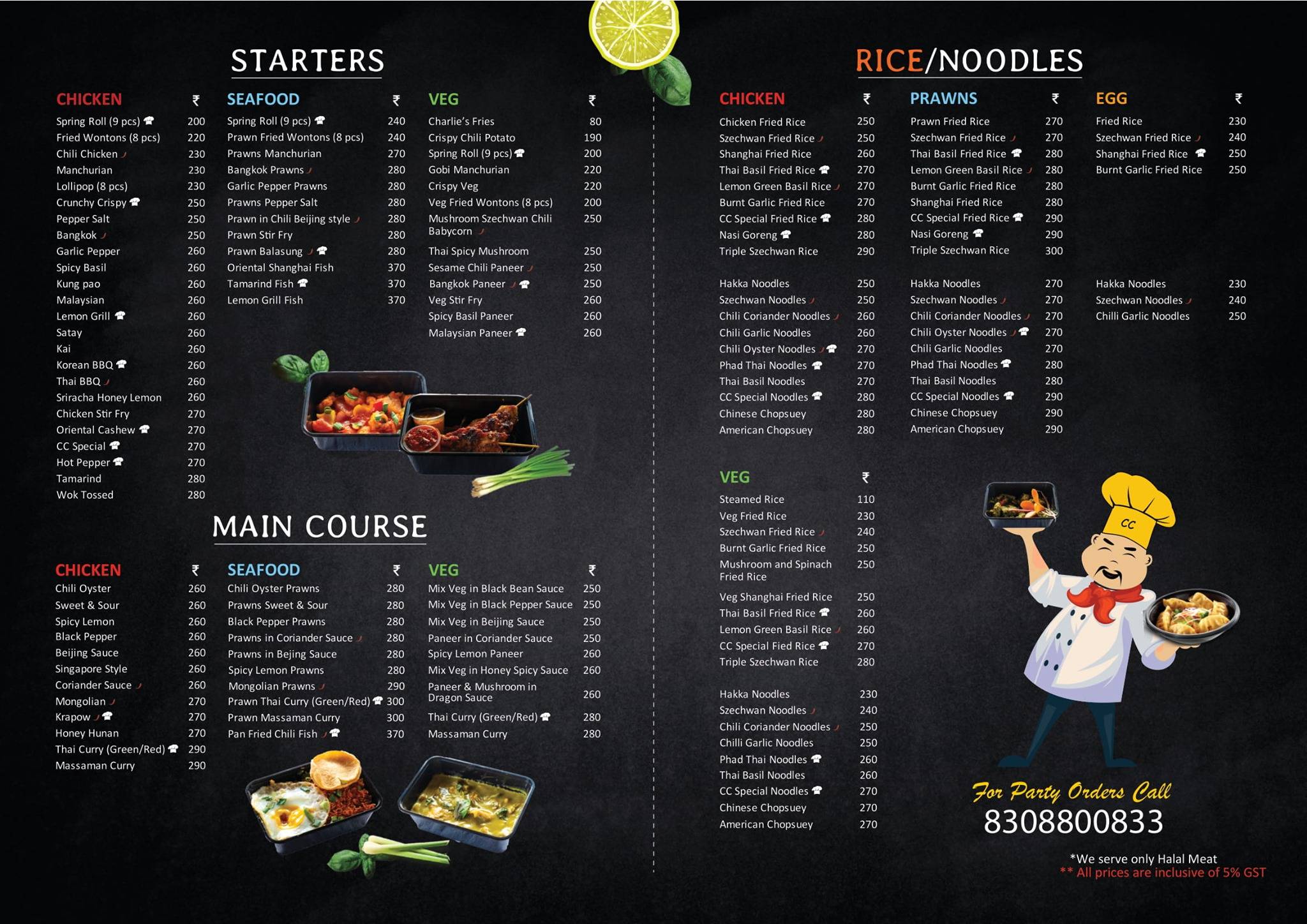 Charlie Chang’s Caranzalem menu