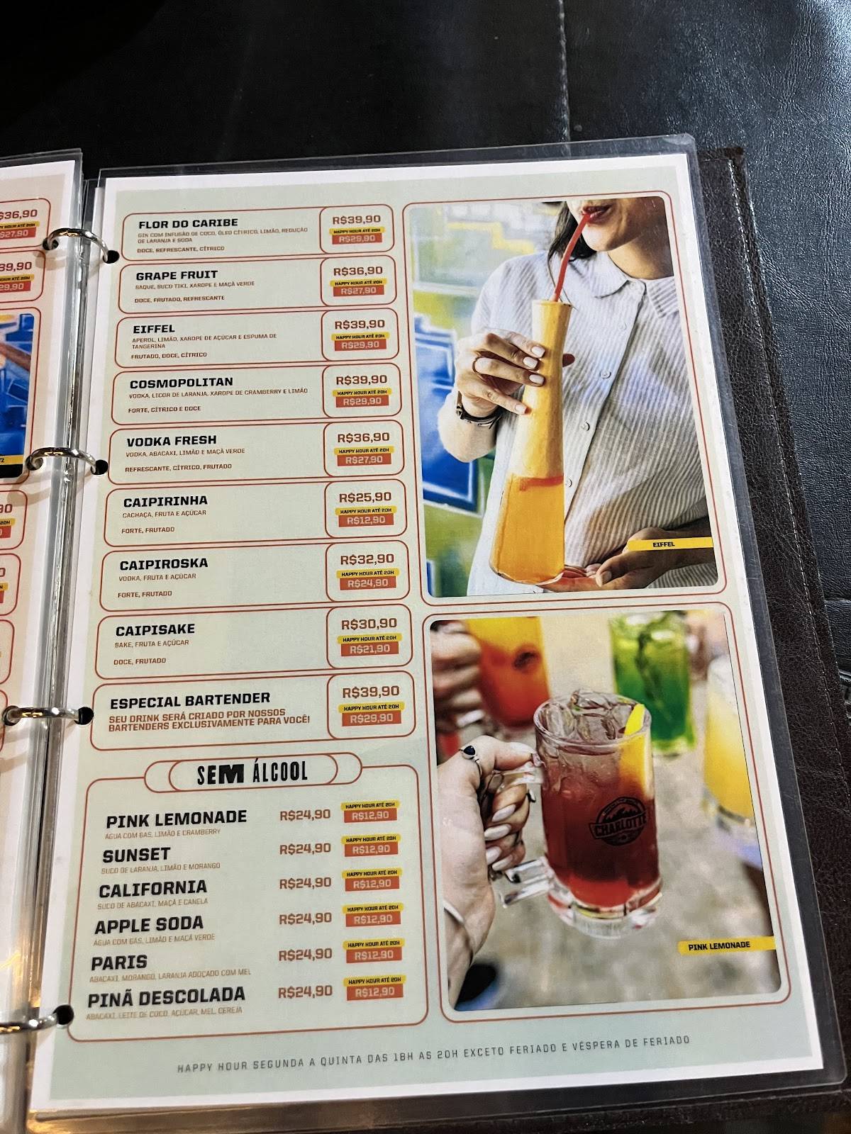 Charlotte Espeto e Burger cardápio