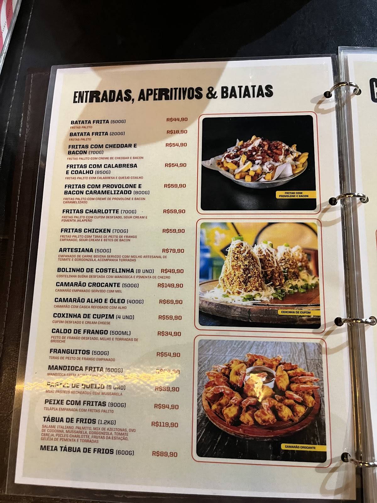 Charlotte Espeto e Burger cardápio