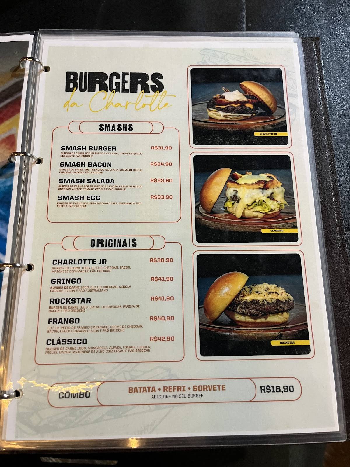 Charlotte Espeto e Burger cardápio
