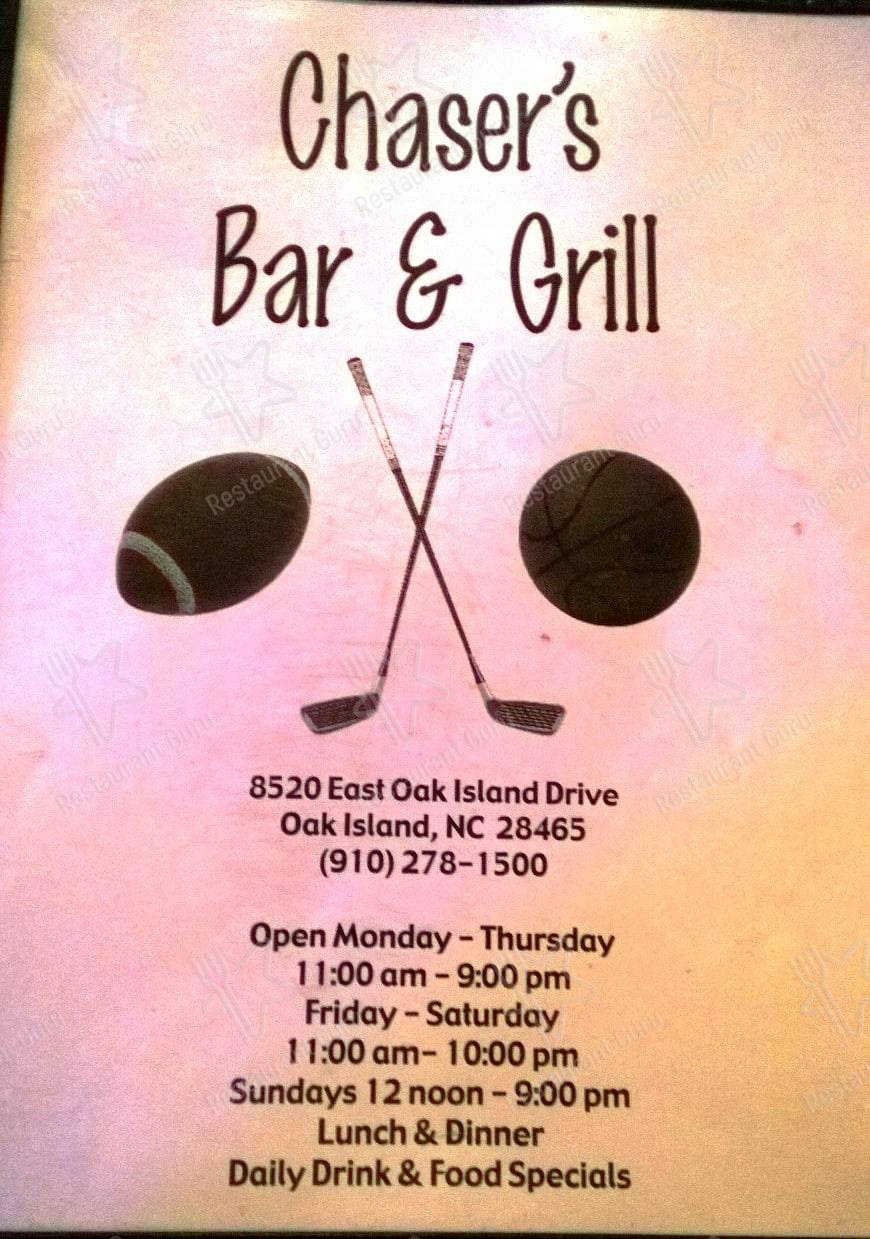 Menu at Chaser's Sports Bar & Grill, Oak Island