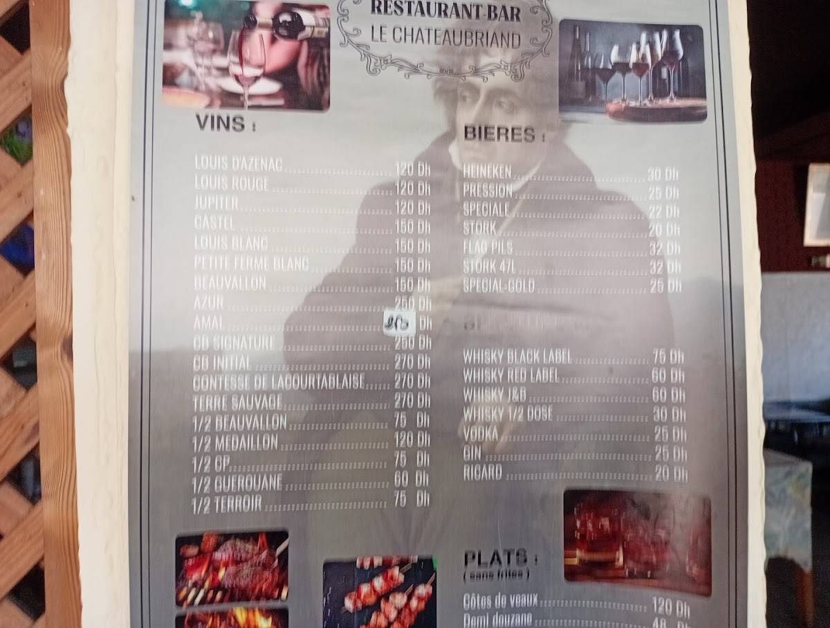 Menu de Chateaubriand