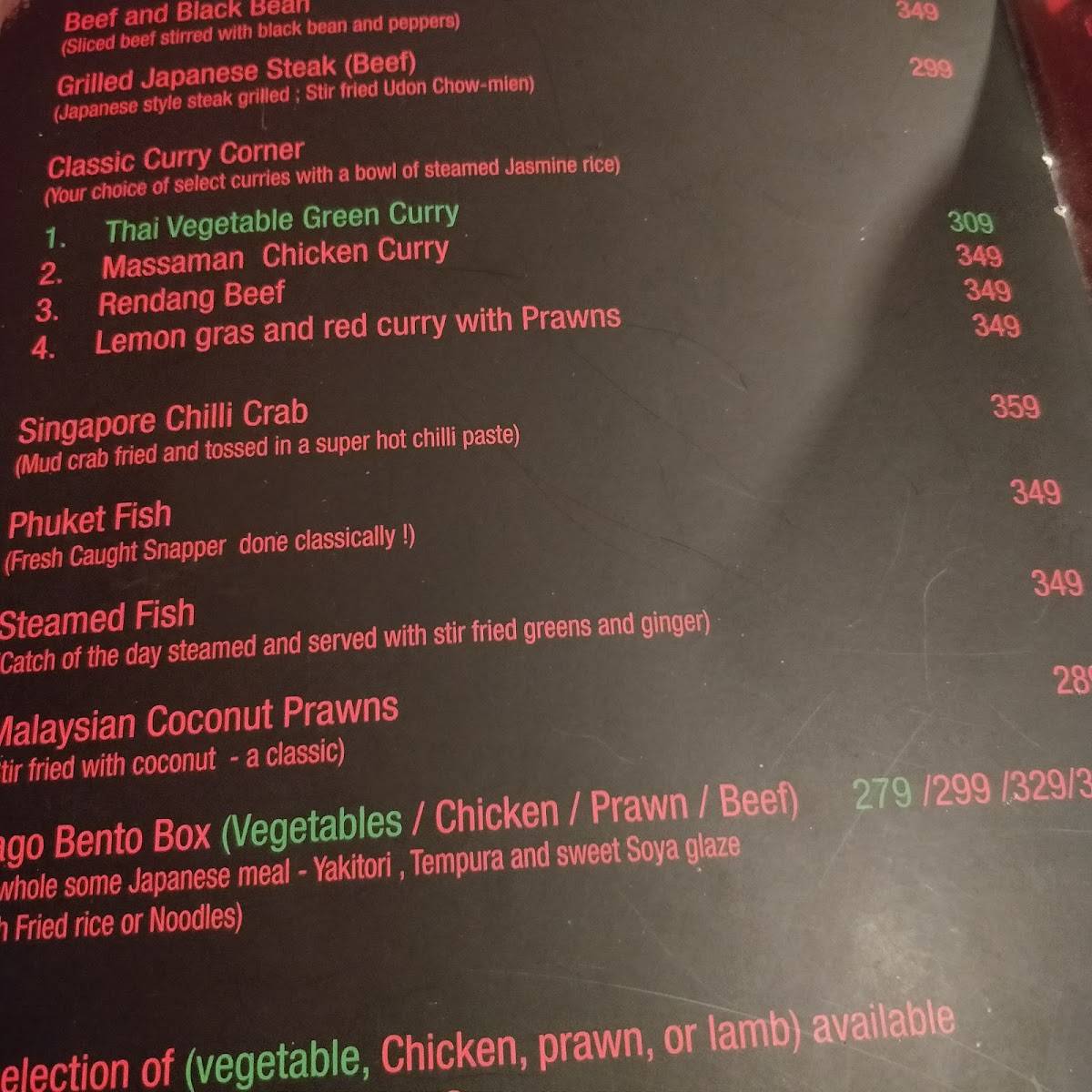 Tago Restaurant menu