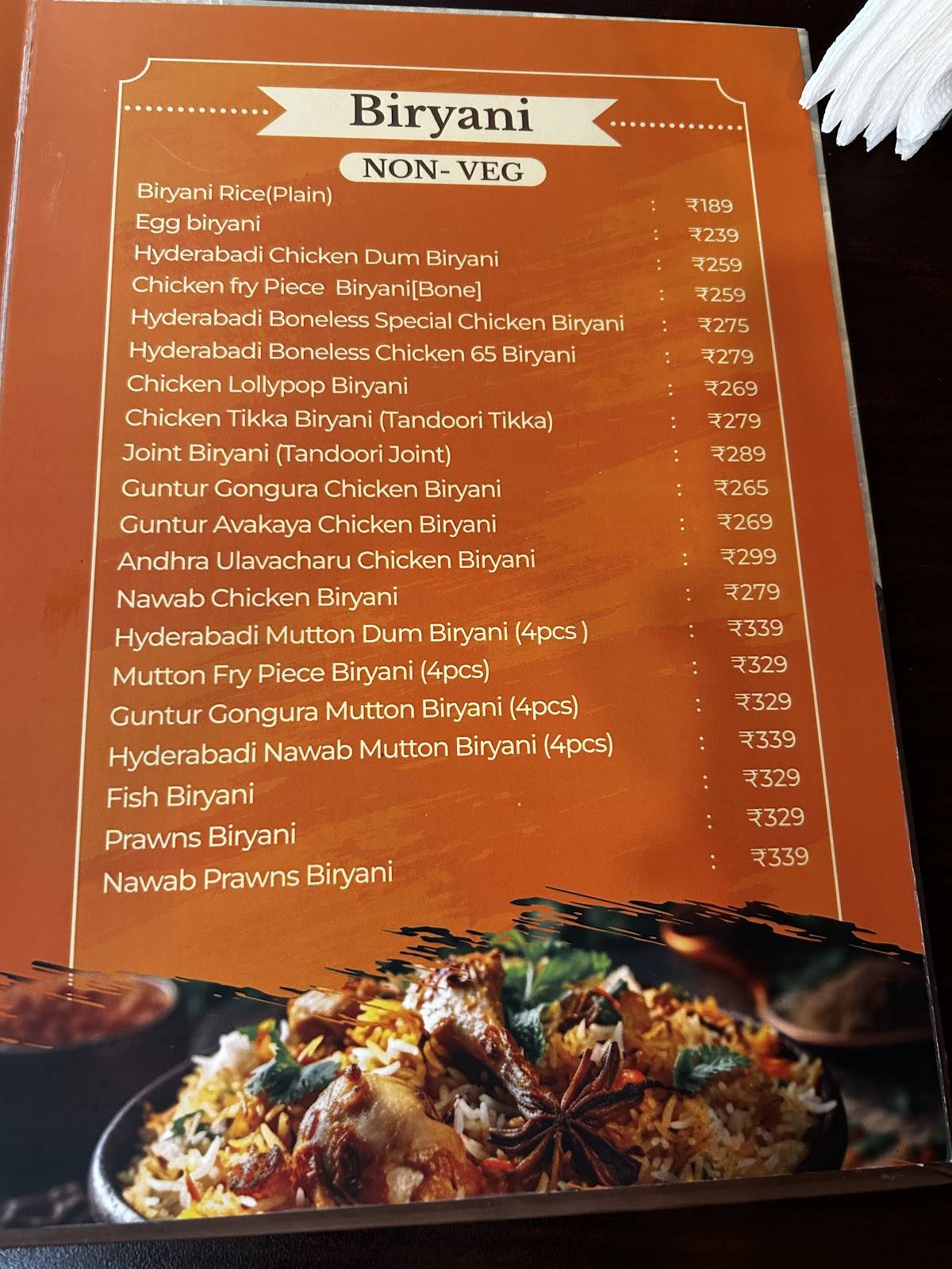Golcondas Restaurant menu
