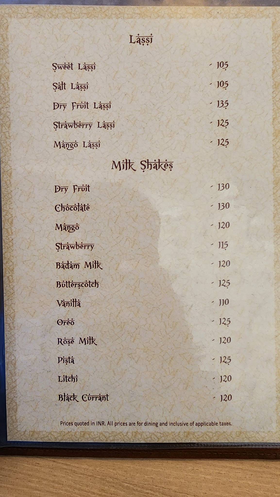 Mount Road Bilal at ECR menu