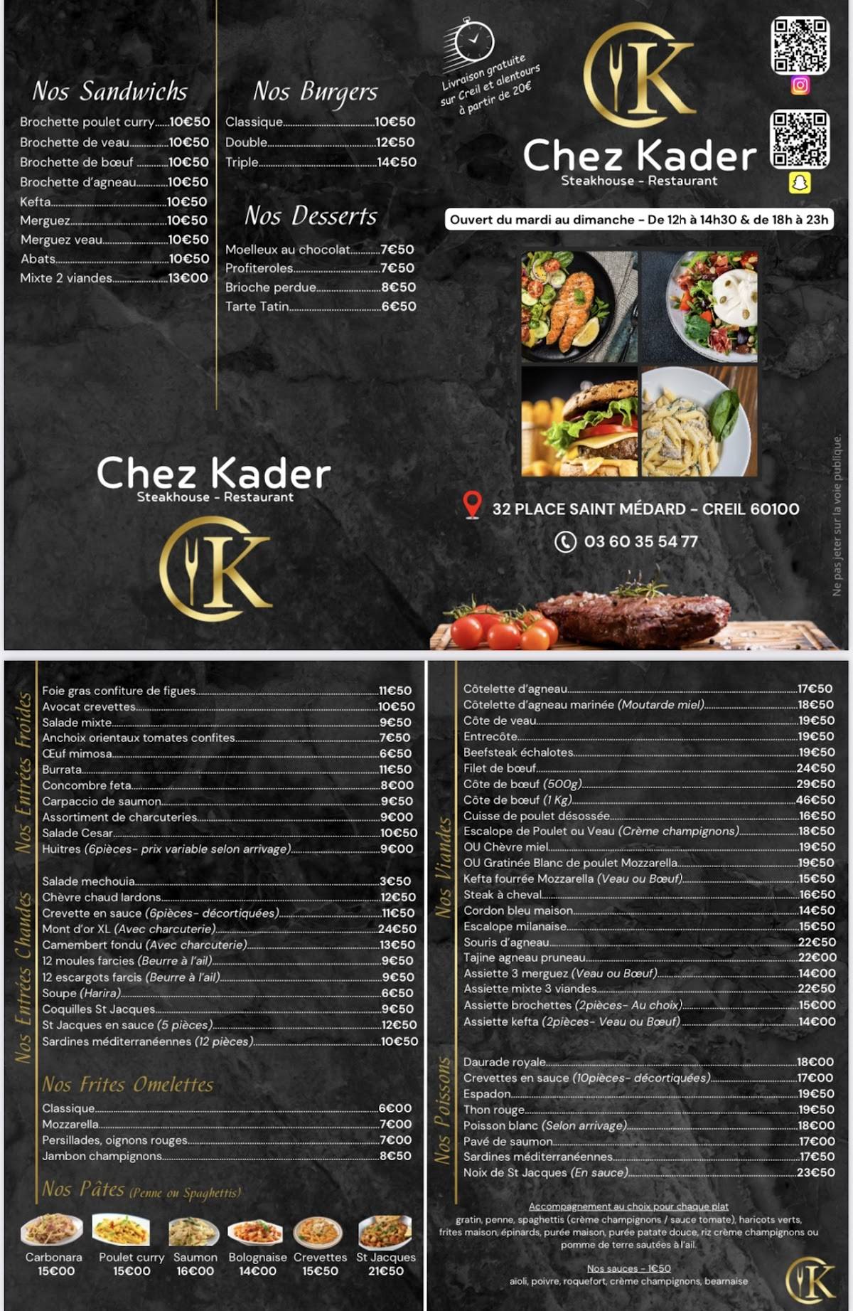 Menu de Chez Kader