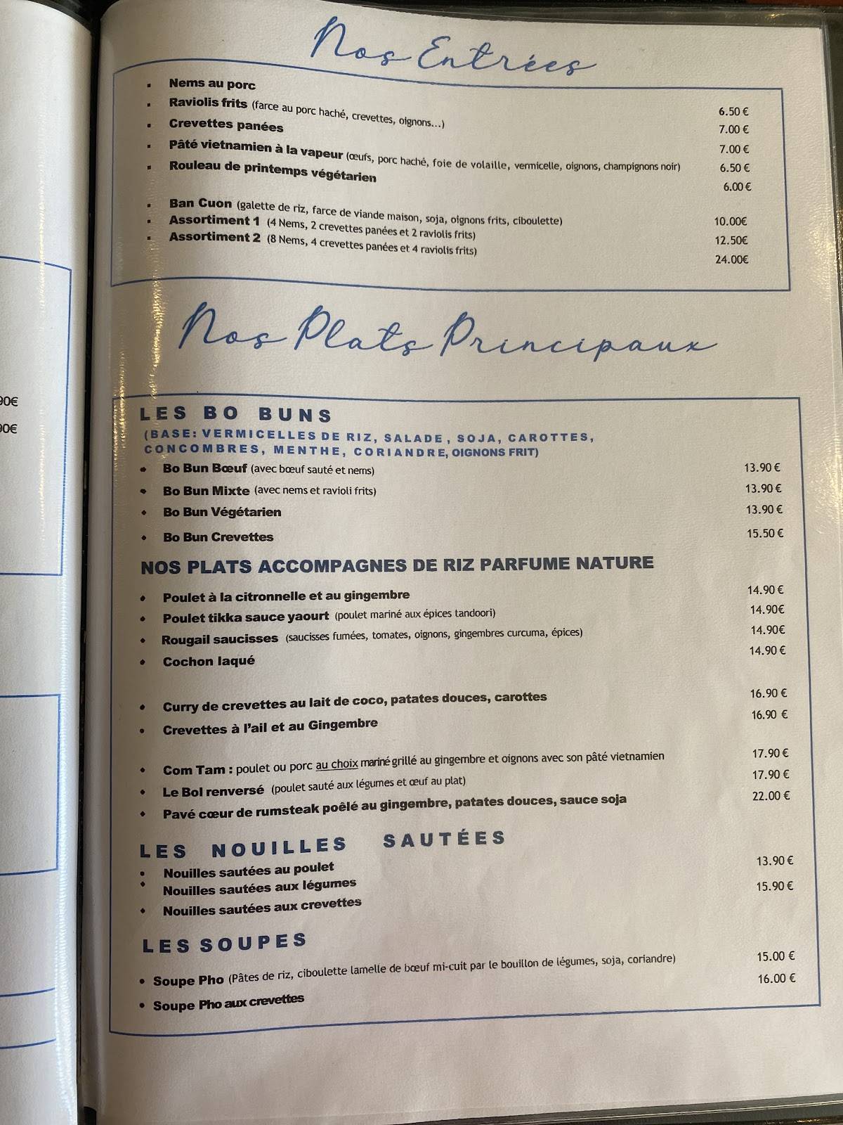 Menu de Chez Sandy