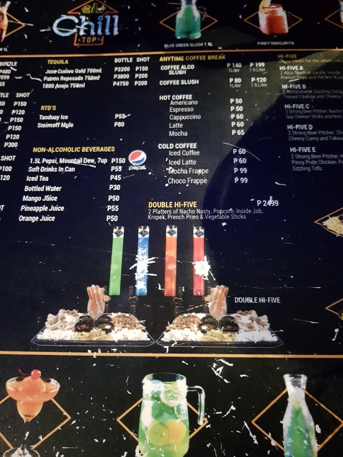 Menu at Chill Top Cubao Roofdeck Restobar, Quezon City, 266 P. Tuazon