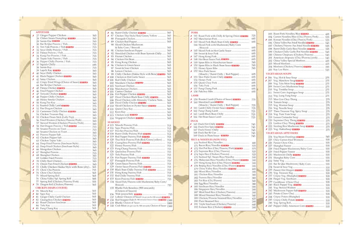 China Valley- Powai Hiranandani menu