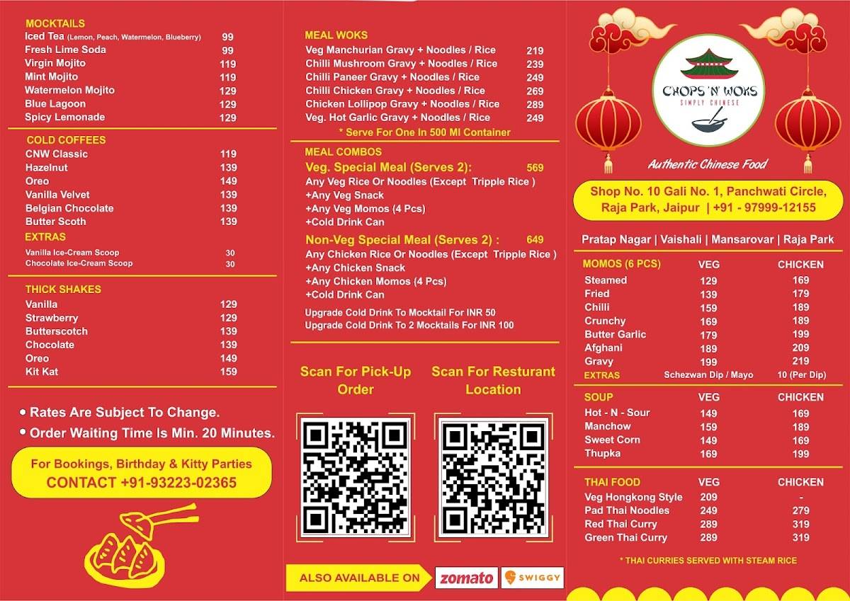 Chops ‘N’ Woks - Raja Park menu