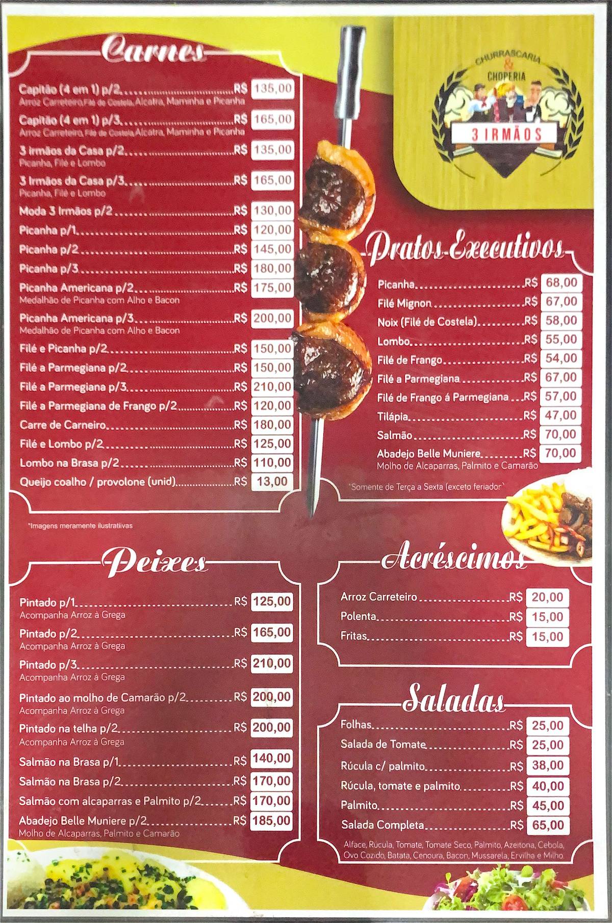 Churrascaria E Choperia 3 Irmãos cardápio
