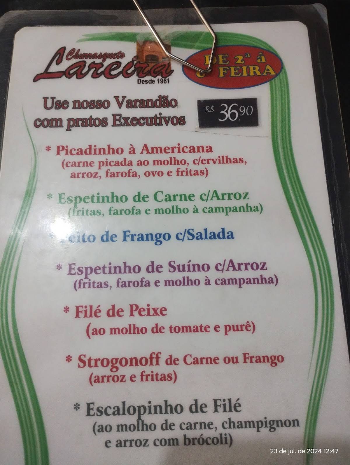 Churrasqueto Lareira cardápio