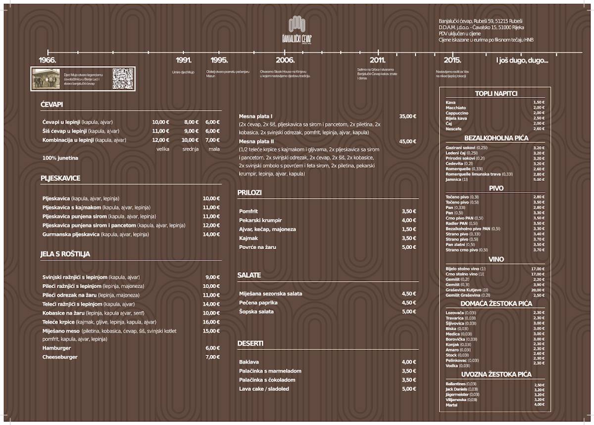 Menu de Banjalučki Ćevap