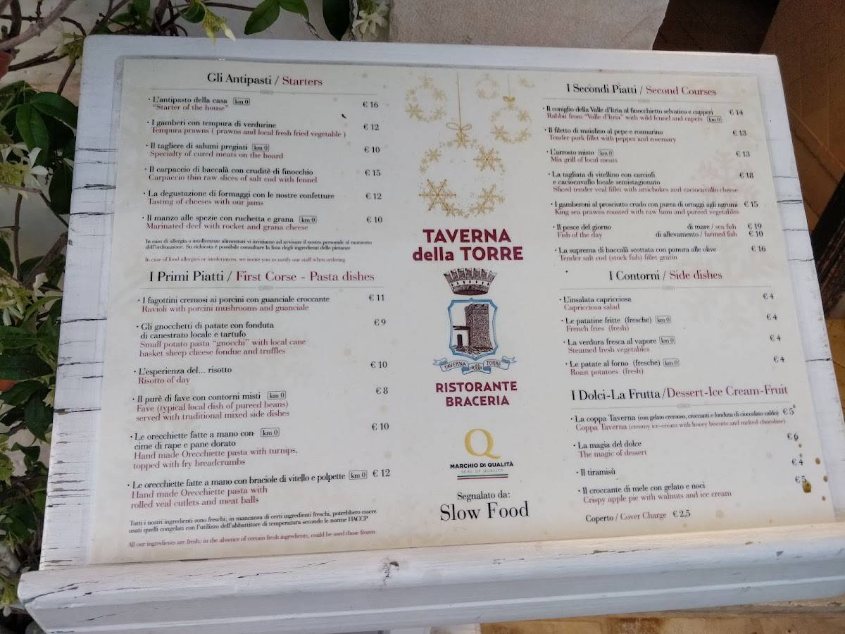 Menu di Taverna della Torre 