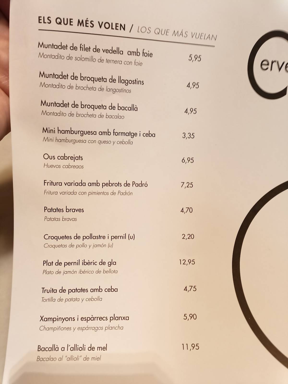 Menu at Ciutat Comtal pub & bar, Barcelona, Rambla de Catalunya