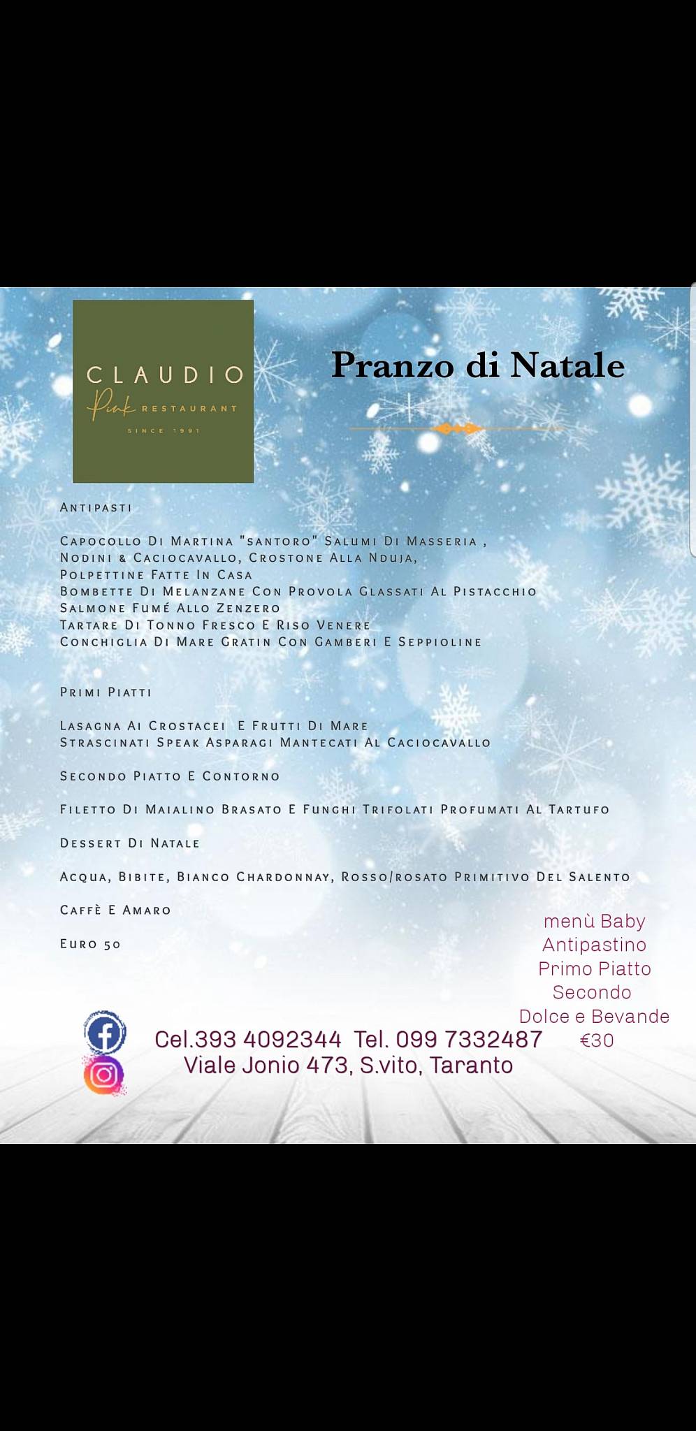 Menu di Claudio Pink Restaurant Pizzeria dal 1991 