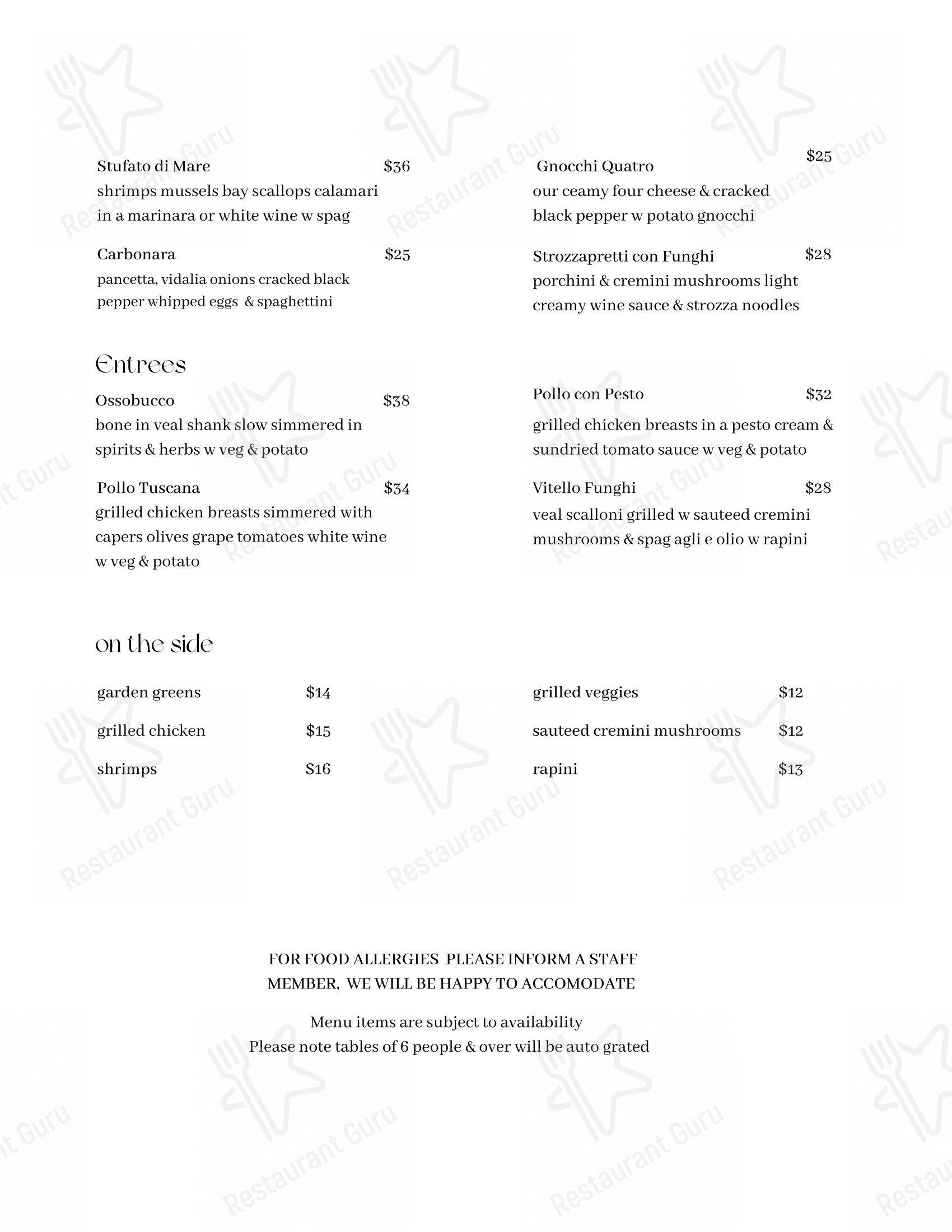 Menu pour Claudio's Ristorante dans Hamilton