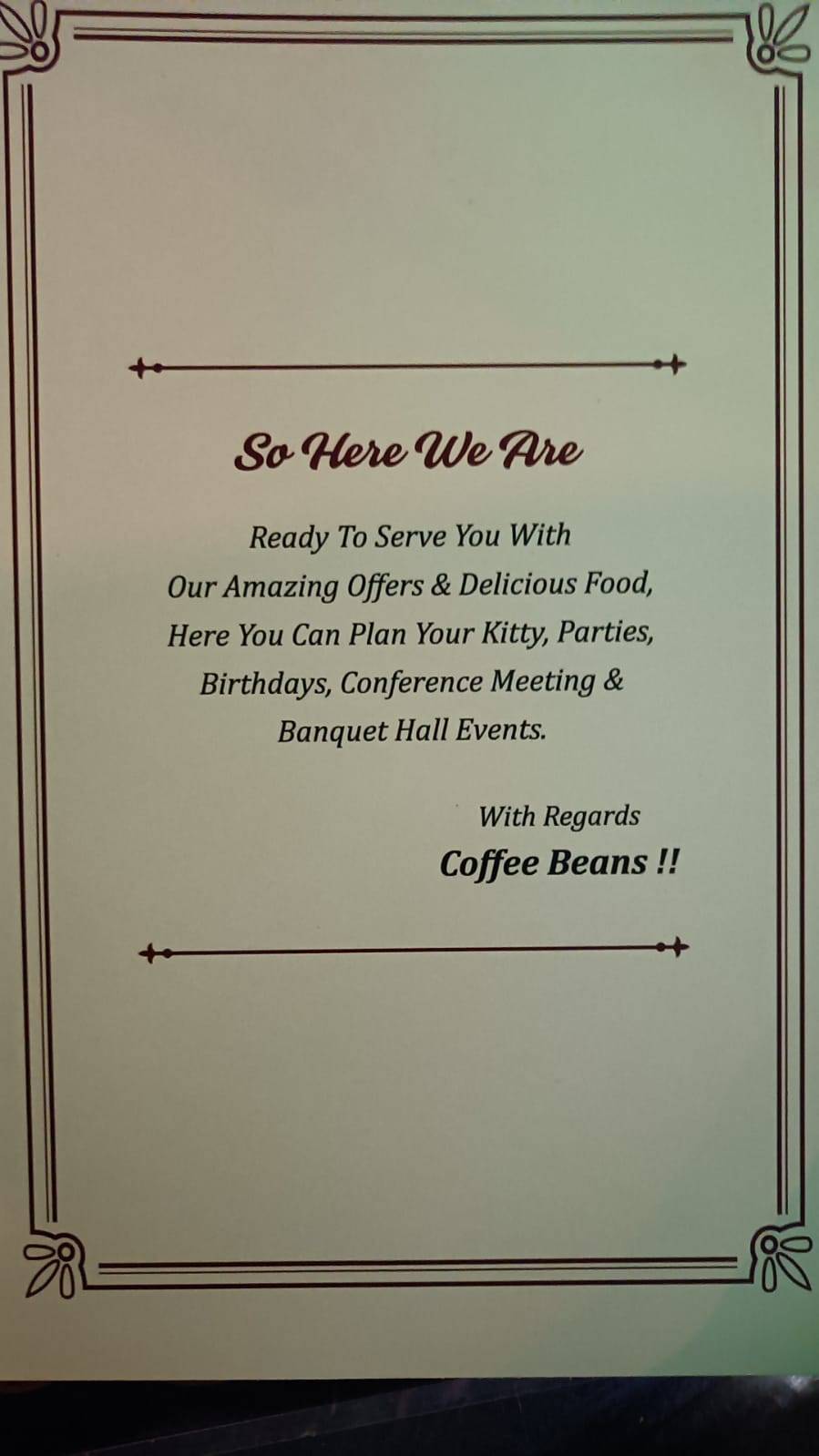 Coffee Beans menu