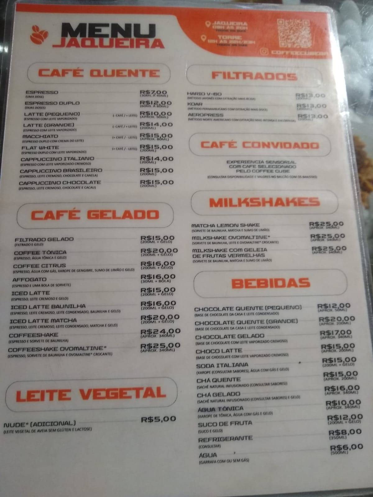 Coffee Cube cardápio