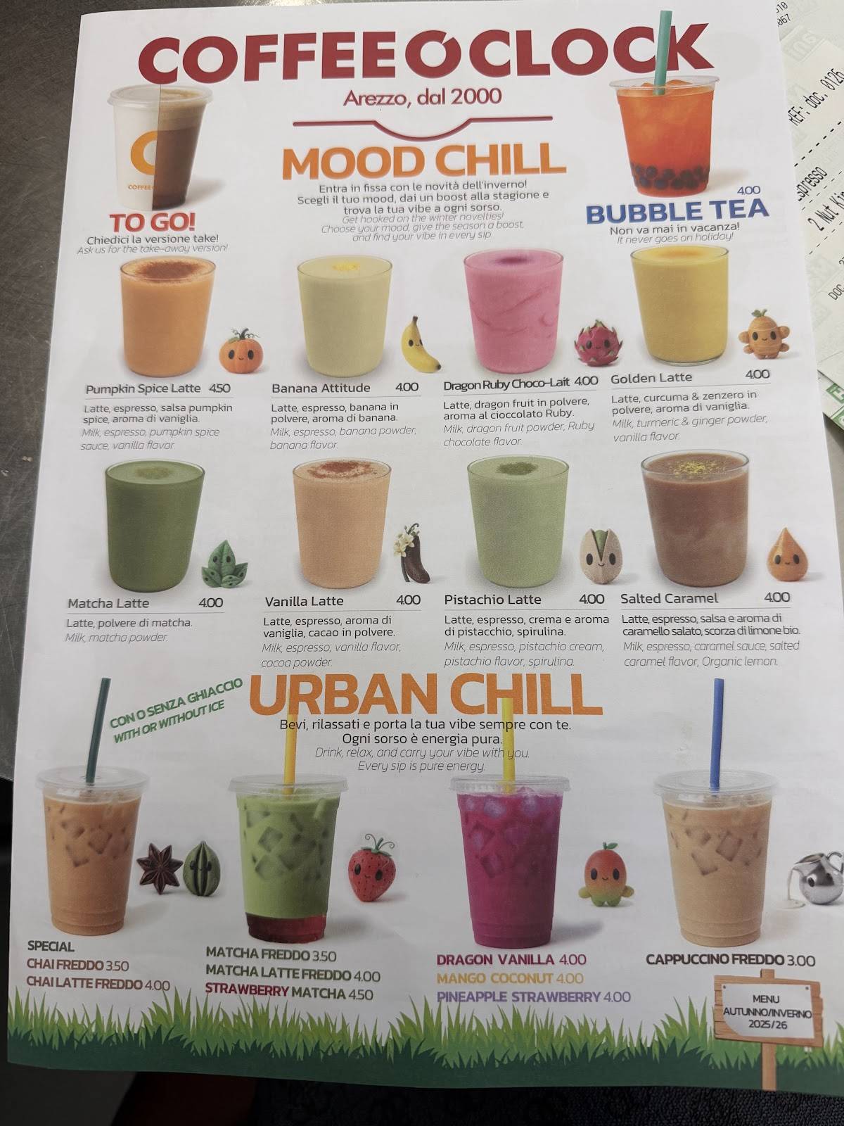 Menu di Coffee O' Clock 