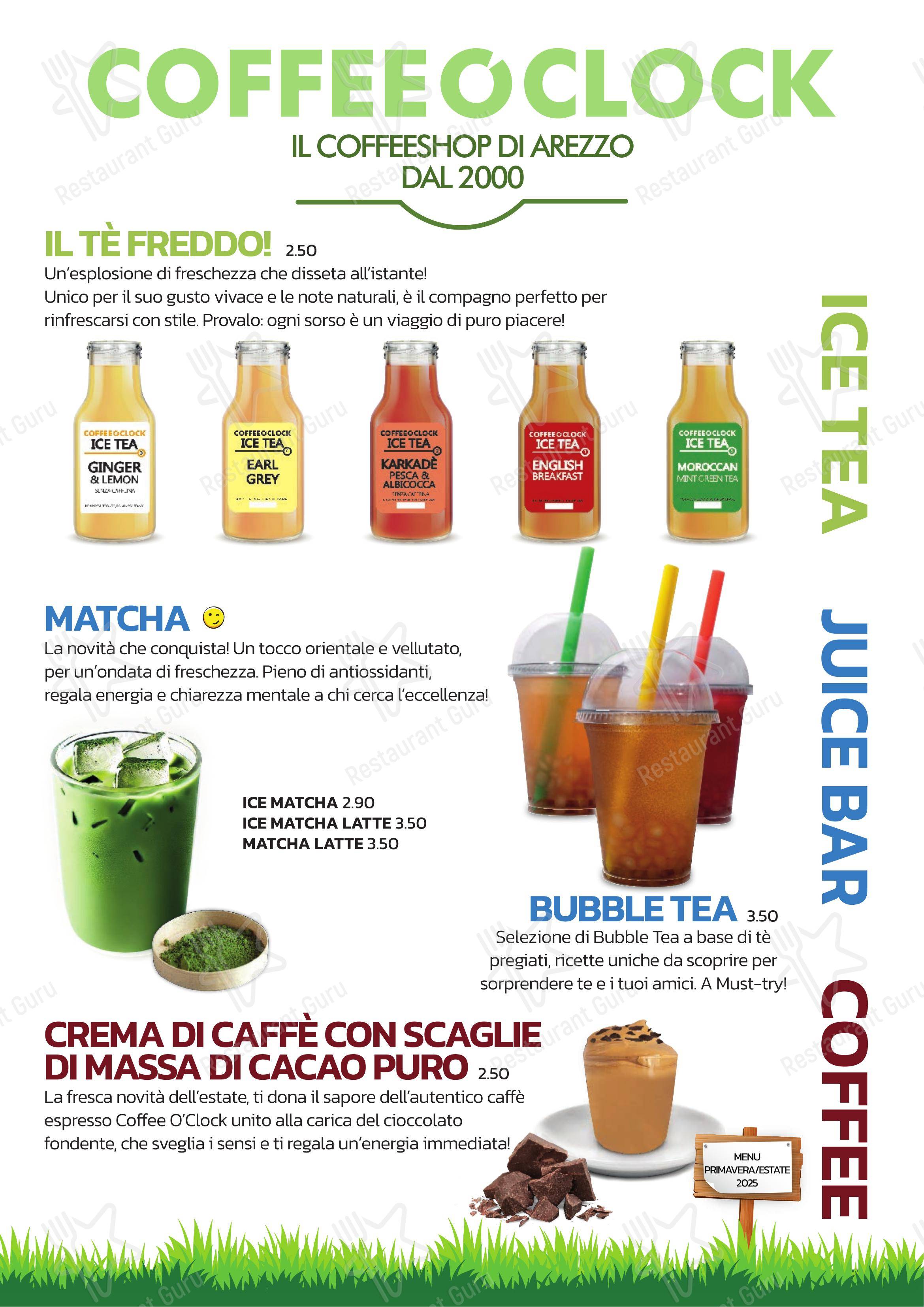 Menu bar per Coffee O' Clock in Arezzo