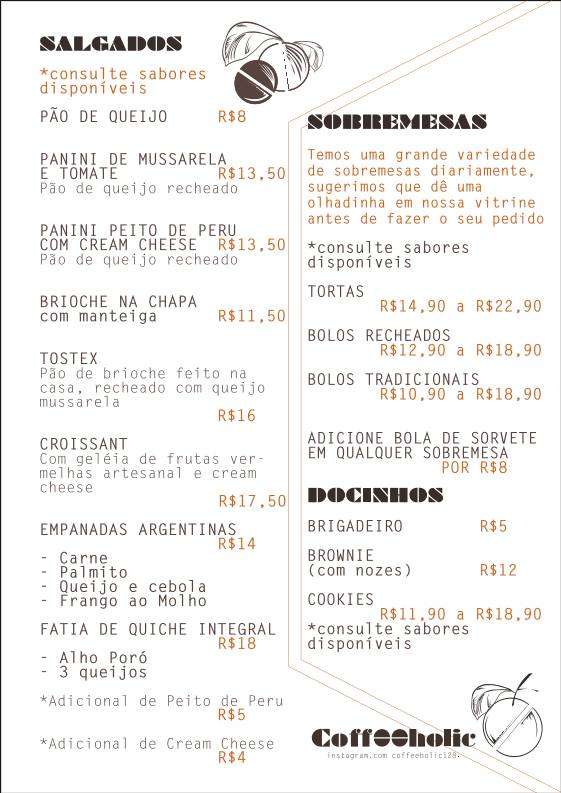 Coffeeholic cardápio