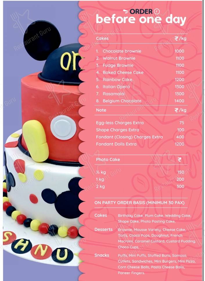 TAKE THE CAKE menu
