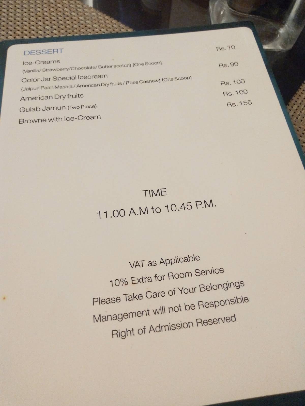 Color Jar - Pure Veg Restaurant menu