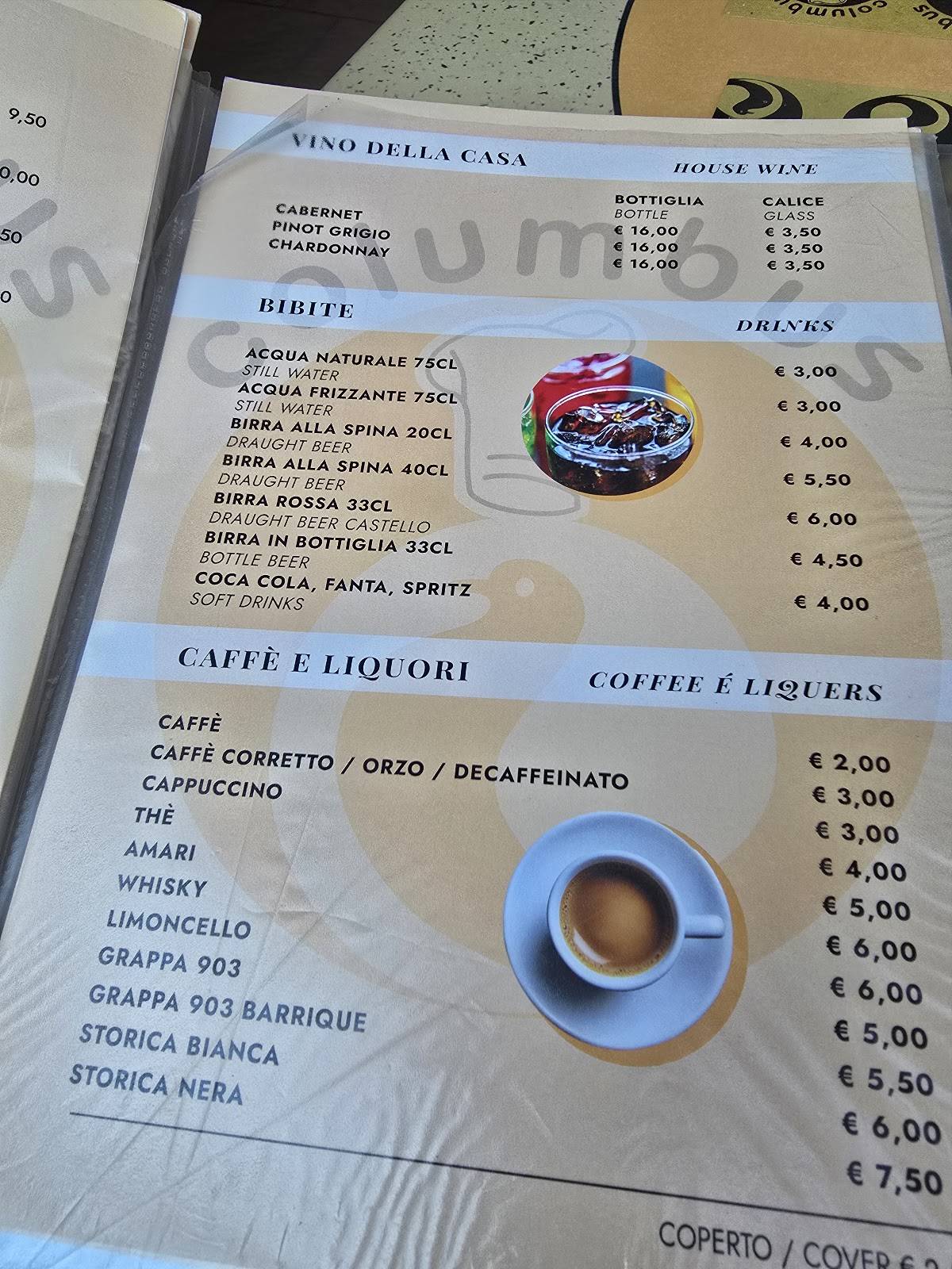 Menu di Columbus Capri Bar Ristorante 