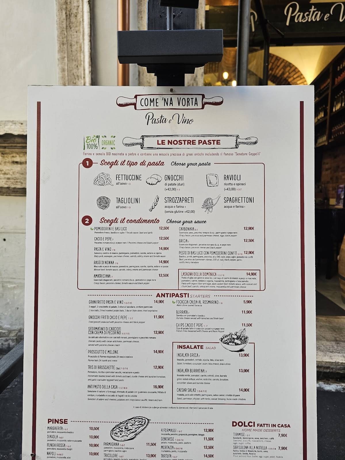 Menu di Come 'na Vorta Pasta e Vino - Palombella 