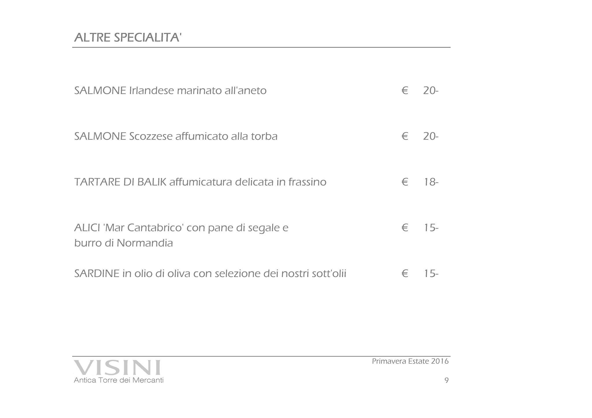 Menu di Visini Como 
