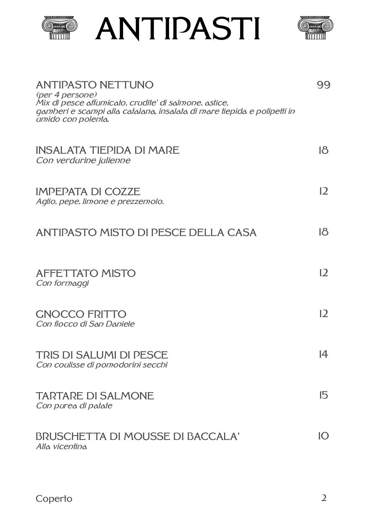 Menu di Ristorante Pizzeria Nettuno - Comun Nuovo - Bergamo 