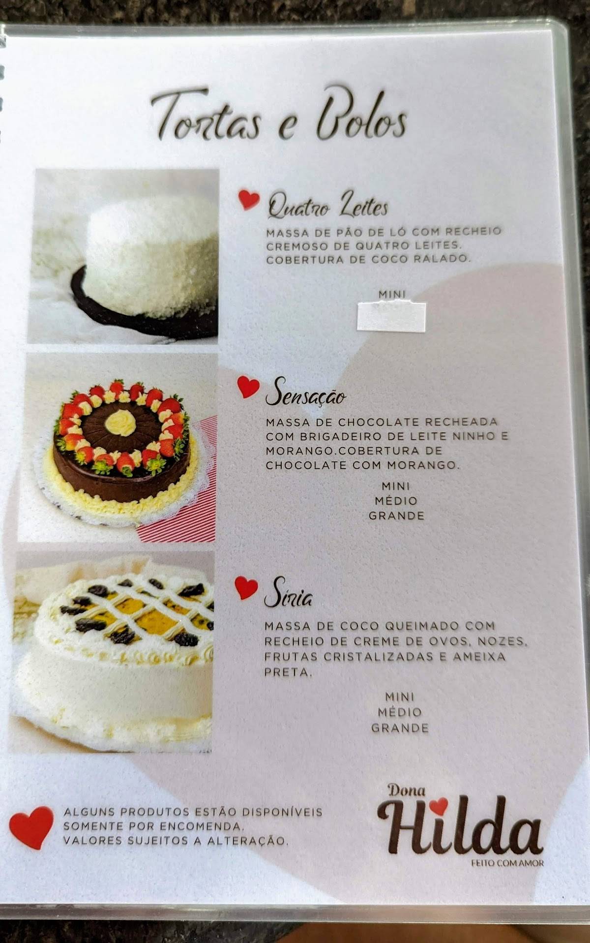 Confeitaria Dona Hilda cardápio
