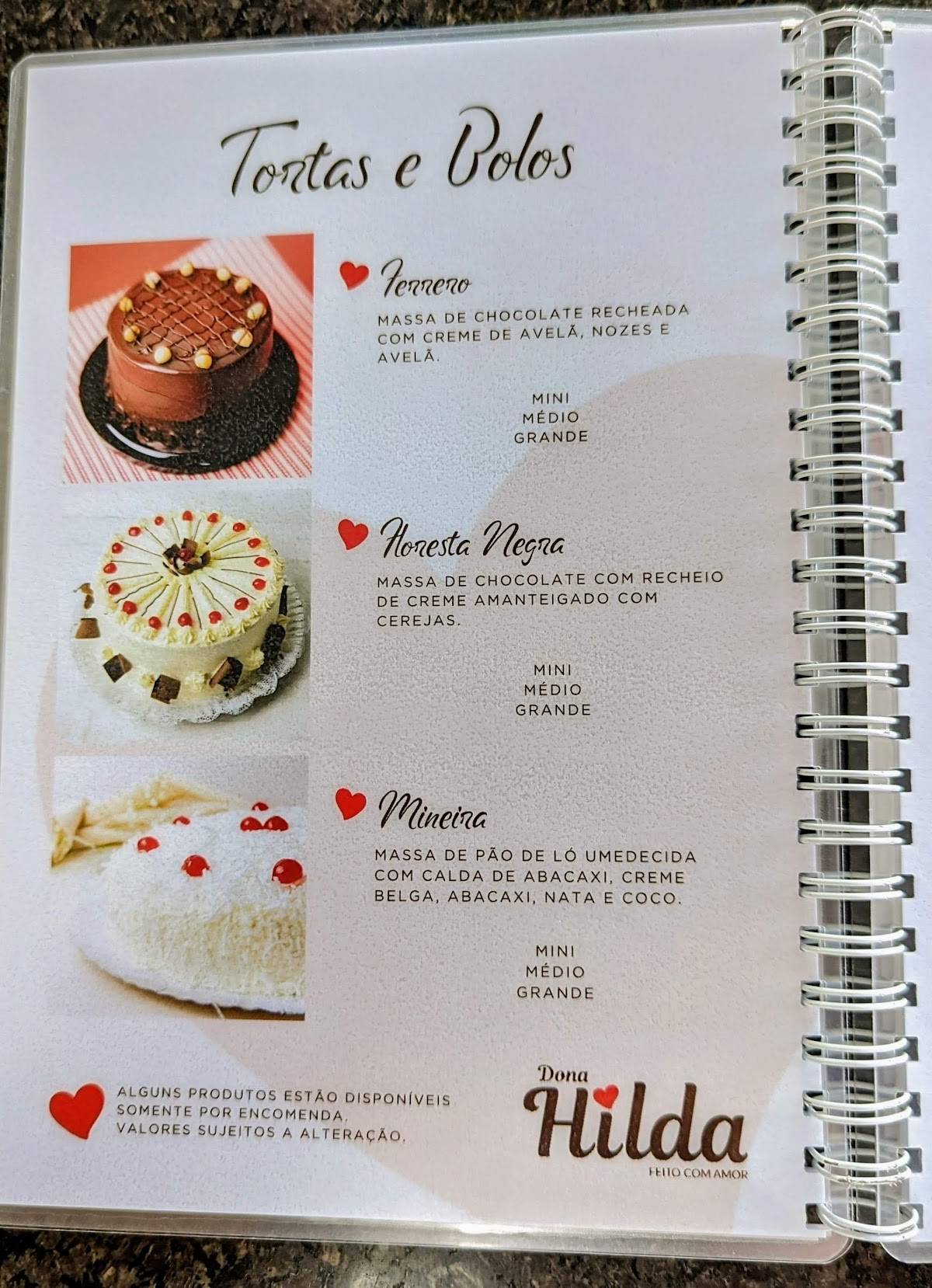 Confeitaria Dona Hilda cardápio