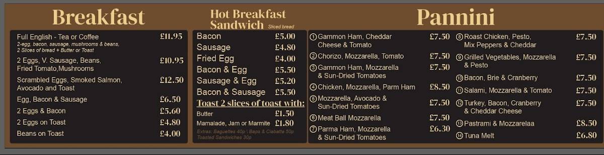 Menu at Coopers, London, 82 Fetter Ln