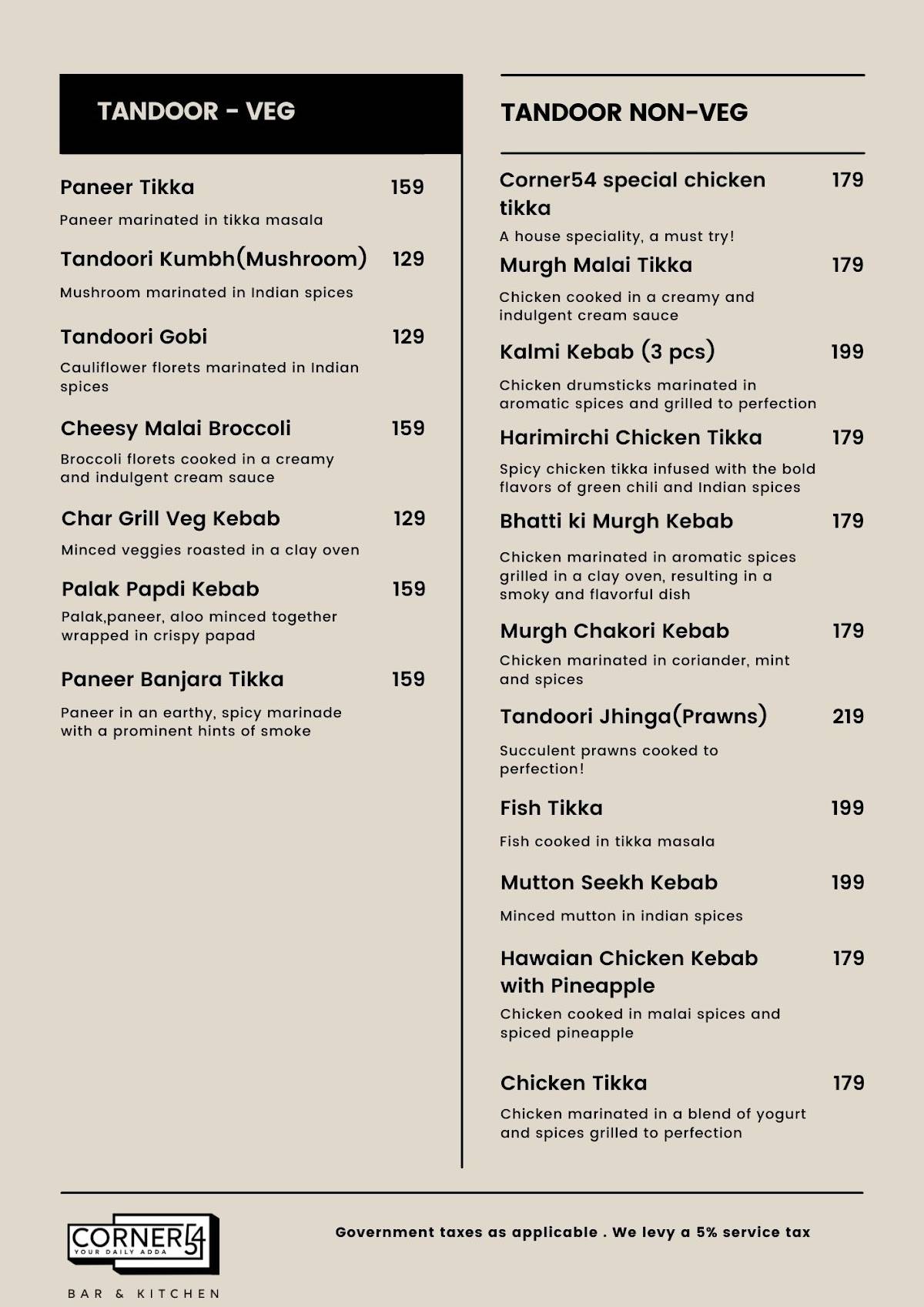 Corner 54 menu
