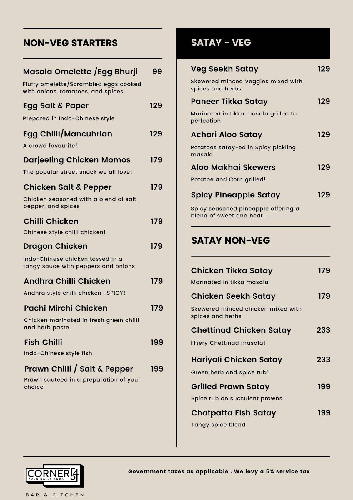 Corner 54 menu