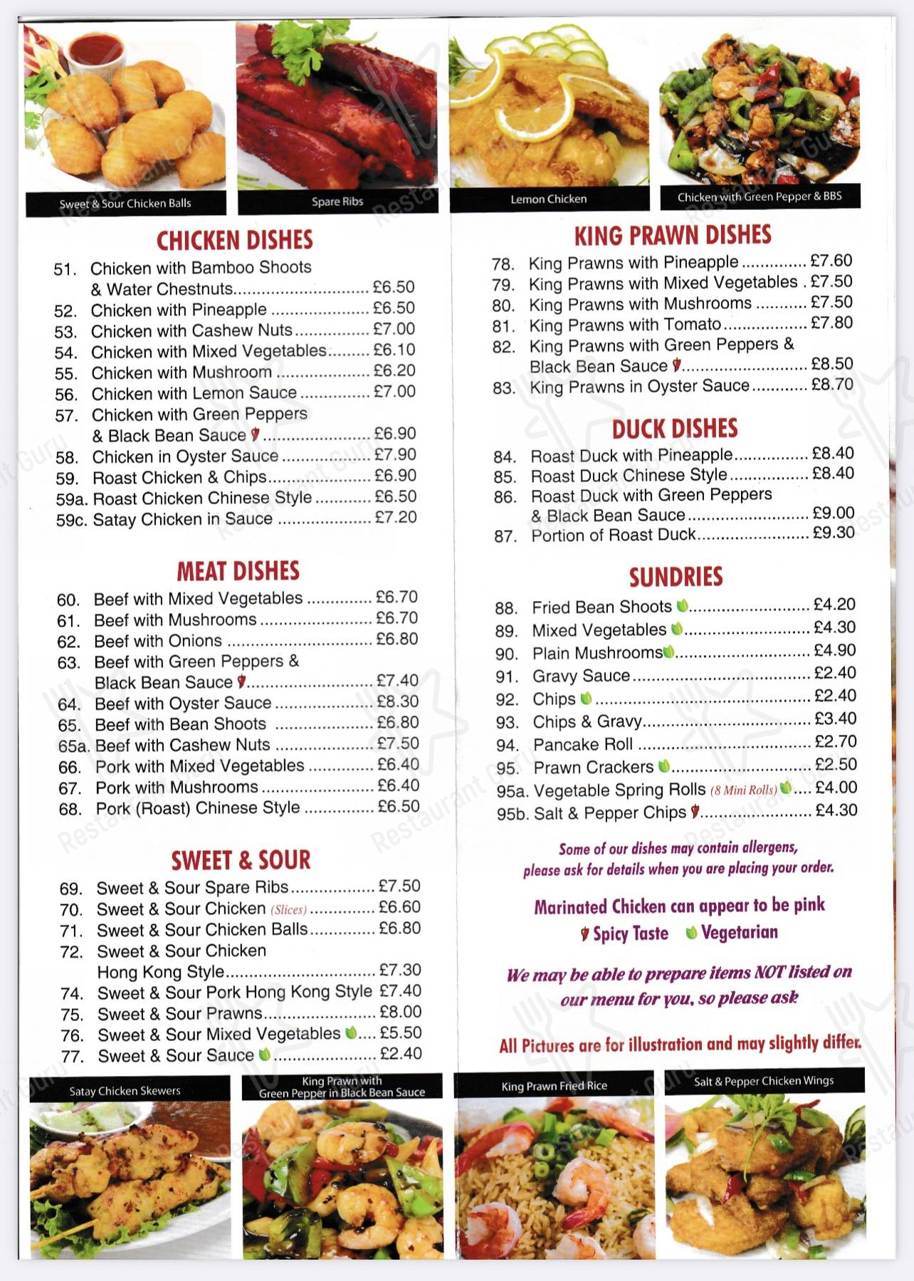 Menu at Corner House fast food, Luton