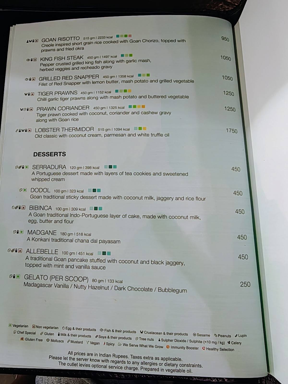 Corta's menu