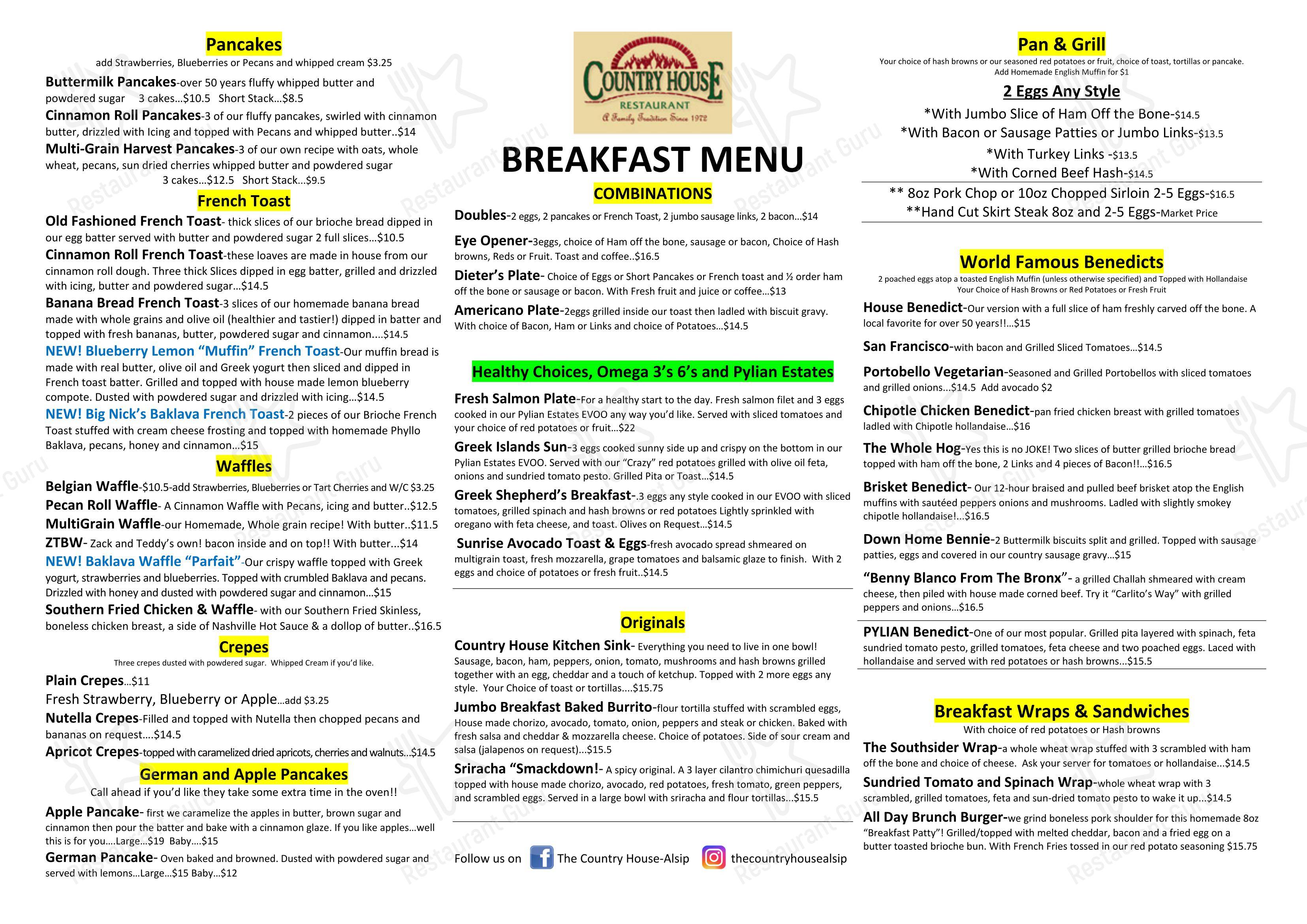 Menu at Country House Restaurant, Alsip, W 127th St