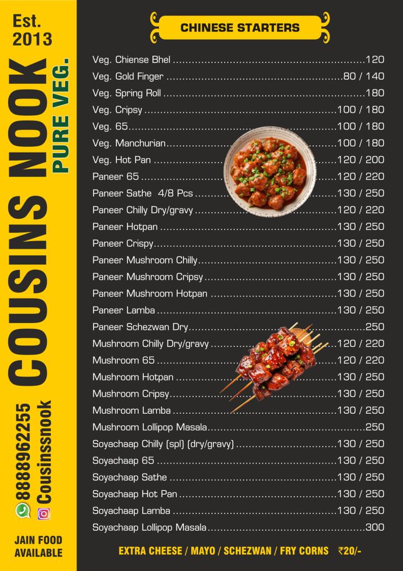 Cousin's Nook menu