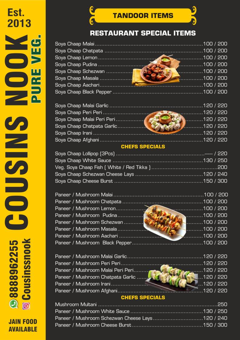 Cousin's Nook menu